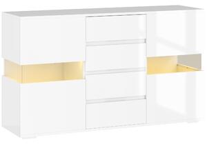 HOMCOM Bufet cu Lumini LED Reglabile prin Telecomandă, Mobilier de Sufragerie cu 4 Sertare și 2 Dulapuri, 120x34x70 cm, Alb | Aosom Romania