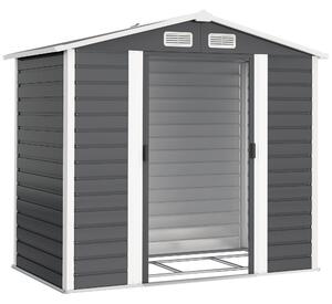 Outsunny Magazie de Grădină din Tablă de Oțel cu 4 Orificii de Ventilație și 2 Uși Glisante, 213x120x194 cm, Gri Închis | Aosom Romania