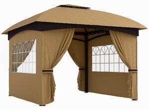 Outsunny Pavilion de Grădină cu Copertină, Perdele, Ferestre și Acoperiș Ventilat, 335x335x285 cm, Bej | Aosom Romania