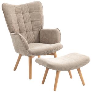 HOMCOM Fotoliu cu Taburet din Catifea cu Model Crestat , Spătar Înalt și Brațe, 72x80x101 cm, Bej | Aosom Romania