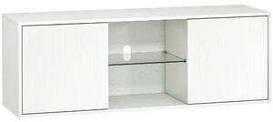 HOMCOM Mobilier Porta TV până la 55", Mobilier TV Suspendat sau pe Podea de 120 cm cu Uși Soft Close, Orificiu pentru Cabluri și Raft din Sticlă, pentru Sufragerie și Salon, Alb Efect Lemn | Aosom Romania