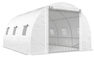 Outsunny Seră de Grădină Tip Tunel 4x3x2 m cu 2 Bare Detașabile, Uși Rulabile și Ferestre cu Plasă, Seră pentru Grădină de Legume și Flori, Structură din Oțel Zincat și Acoperire PE, Alb | Aosom Romania