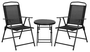 Outsunny Set de Exterior din 3 Piese cu Masă cu Blat din Sticlă și 2 Scaune Pliabile din Plasă, Ф45x50 cm, Gri Deschis | Aosom Romania