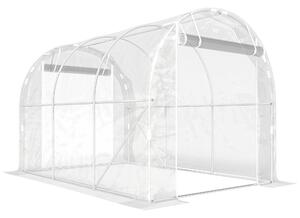 Outsunny Seră de Grădină Tip Tunel 2x3x2 m cu 2 Uși Rulabile, Seră pentru Legume, Flori și Fructe, cu 4 Bare Diagonale, Cadru din Oțel și Acoperiș PE, Transparentă | Aosom Romania