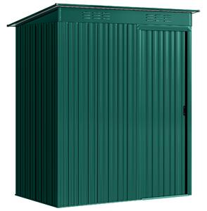 Outsunny Căsuță de Grădină 1.37m² din Metal, Montare Ușoară, Spațiu de Depozitare Unelte Grădină cu Ventilație, Ușă Culisantă, Acoperiș Înclinat și Mănuși, 159x106x181 cm, Verde | Aosom Romania