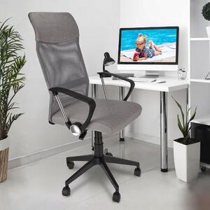 Scaun de birou ergonomic ZOOM, pivotant, cu brațe, mesh respirabil și șezut tapițat, reglabil pe înălțime, gri deschis/negru