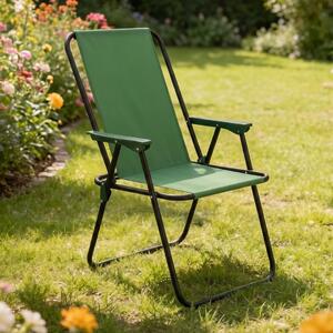 Scaun pliabil de grădină cu spătar înalt, verde, cadru metalic, max. 100 kg, 51x53x90 cm