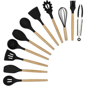 Set ustensile de bucătărie din silicon Ruhhy - 12 piese cu suport, negru