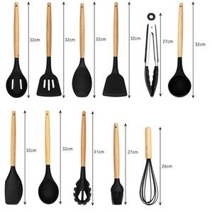 Set ustensile de bucătărie din silicon Ruhhy - 12 piese cu suport, negru