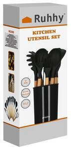 Set ustensile de bucătărie din silicon Ruhhy - 12 piese cu suport, negru