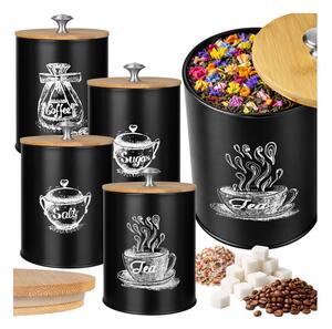 Set 4 recipiente ermetice de bucătărie Ruhhy 1.5L - Negru mat cu capace din bambus