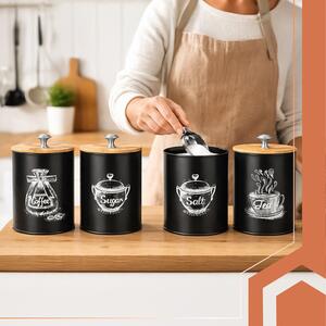 Set 4 recipiente ermetice de bucătărie Ruhhy 1.5L - Negru mat cu capace din bambus