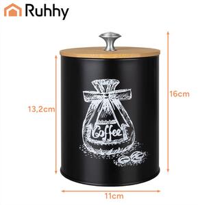 Set 4 recipiente ermetice de bucătărie Ruhhy 1.5L - Negru mat cu capace din bambus