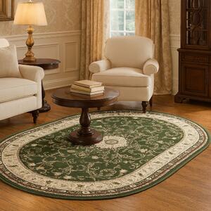 Covor Clasic Sufragerie, Model Lotos 523, Oval, Verde Verde, Oval, 60x110
