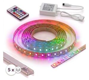 Set 1x bandă LED digitală RGBW, 16,5W/230V, 5 m + 5x profil încastrat de 1 m + telecomandă