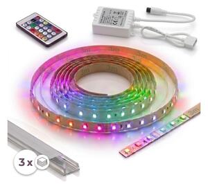 SET 1x bandă LED RGBW DIGITALĂ LED/9,6W/230V 3 m + 3x profil pentru încastrare 1 m + telecomandă