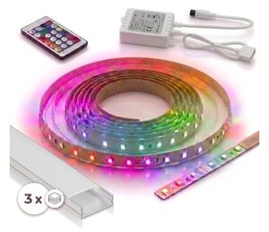 Set 1x bandă LED RGBW DIGITAL LED/9,6W/230V 3 m + 3x profil încastrat 1 m + telecomandă