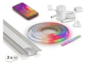Set 1x bandă LED RGBW (alb și color) 20W/230V, 2 m + 2x profil încastrat 1 m