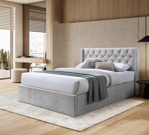 Pat tapitat Prestige 1, 160x200, cu somiera metalica rabatabila si spatiu de depozitare, culoare Crem