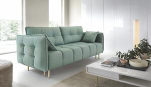 Canapea ~ARIEL~ extensibilă cu ladă de depozitare, material microfibră impermeabilă, culoare turcoaz, picioare aurii, 225 cm lungime, extensia 140/200