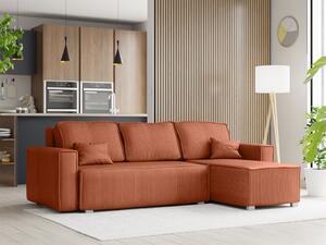 Canapea colt extensibila SMART COSARO teracota, cu colt bilateral + 2 perne CADOU