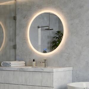 Oglindă rotundă LED pentru baie de 60 cm, cu Dual Color, întrerupător tactil și covoraș de încălzire