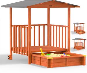 Spielwerk Groapa cu nisip cu verandă MERLE, 130x130x143cm, maro/gri