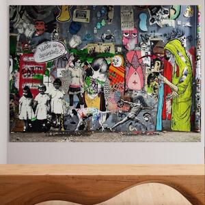 Tablou Canvas Premium LuxCanva® A1348, Banksy Street , Living, Graffiti, Artist, Oameni, Culori Vibrante