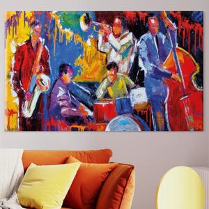 Tablou Canvas Premium LuxCanva® A1325, Colorful Jazz Art , Living, Muzica, Instrumente Muzicale, Formatie, Dormitor, Culori Vibrante