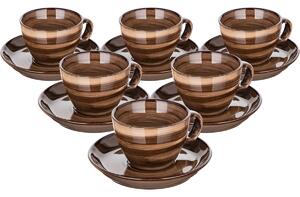 Set de 6 cești și farfurii Banquet PALAS, 90 ml, maro
