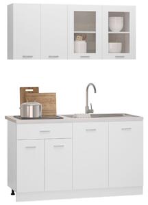 Set dulapuri de bucătărie, 4 piese, alb, lemn prelucrat