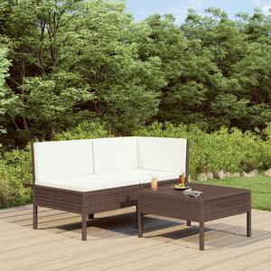 Set mobilier relaxare grădină cu perne 3 piese maro poliratan