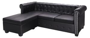 Canapea Chesterfield în formă de L, piele artificială, negru