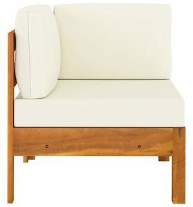 Canapea de colț cu perne alb crem, lemn masiv de acacia