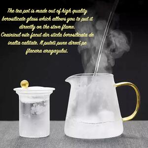 Set ceainic cu 2 cani, Quasar & Co.®, recipiente pentru ceai/cafea, 700 ml/2x300 ml, sticla borosilicata, transparent