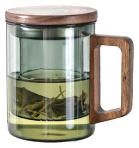 Cana cu infuzor, Quasar & Co.®, recipient pentru ceai/cafea, capac si maner, 400 ml, sticla borosilicata/lemn acacia, gri grafit