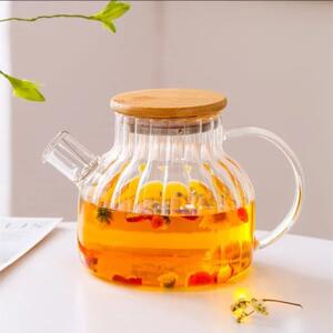 Ceainic, Quasar & Co.®, recipient pentru ceai/cafea cu filtru si capac, 950 ml, sticla borosilicata/bambus, transparent