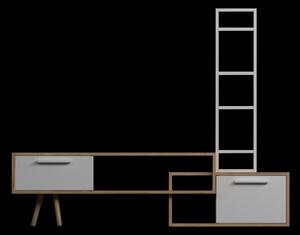 Comoda TV, Quasar & Co.®, mobilier living, 169.6 x 29.5 x 133 cm, MDF, alb/stejar natural