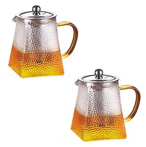 Set 2 ceainice, Quasar & Co.®, recipiente pentru ceai/cafea cu infuzor si capac, 2 x 650 ml, sticla borosilicata/otel inoxidabil, transparent