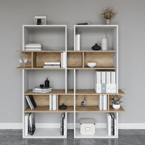 Biblioteca, Quasar & Co.®, mobilier living, 80 x 30 x 154 cm, MDF, alb/stejar natural
