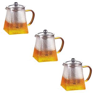 Set 3 ceainice, Quasar & Co.®, recipiente pentru ceai/cafea cu infuzor si capac, 3x350 ml, sticla borosilicata/otel inoxidabil, transparent