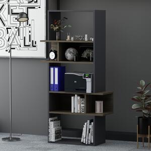 Biblioteca, Quasar & Co.®, mobilier living, 80 x 30 x 154 cm, MDF, negru/stejar antracit