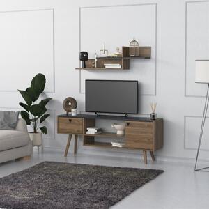 Comoda TV, Quasar & Co.®, cu raft superior de perete, mobilier living, 140 x 29.5 x 55 cm, MDF, negru/fag