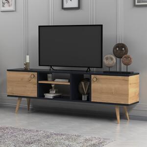 Comoda TV, Quasar & Co.®, mobilier living, 160 x 29.5 x 50 cm, MDF, negru/pin