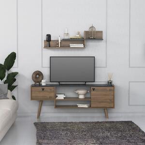 Comoda TV, Quasar & Co.®, cu raft superior de perete, mobilier living, 140 x 29.5 x 55 cm, MDF, negru/fag