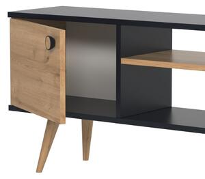Comoda TV, Quasar & Co.®, mobilier living, 160 x 29.5 x 50 cm, MDF, negru/pin