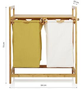 Cos de rufe, Quasar & Co.®, 2 compartimente si raft superior, bambus, 64 x 33 x 73 cm, alb/galben