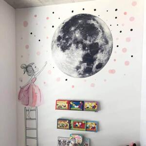 Autocolant pentru perete - Lună și fată pe scară