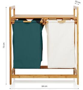 Cos de rufe, Quasar & Co.®, 2 compartimente si raft superior, bambus, 64 x 33 x 73 cm, alb/verde