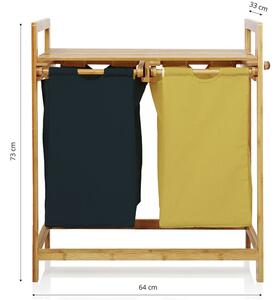 Cos de rufe, Quasar & Co.®, 2 compartimente si raft superior, bambus, 64 x 33 x 73 cm, negru/galben